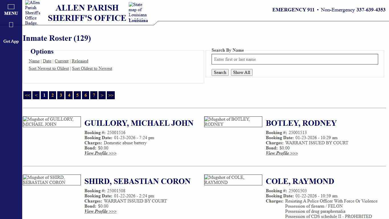 Inmate Roster - Current Inmates Booking Date Descending - Allen Parish Sheriff's Office