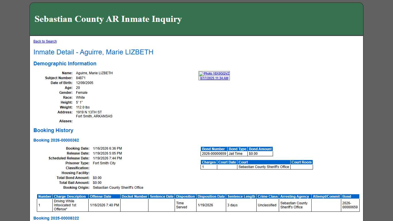 Inmate Detail - Aguirre, Marie LIZBETH