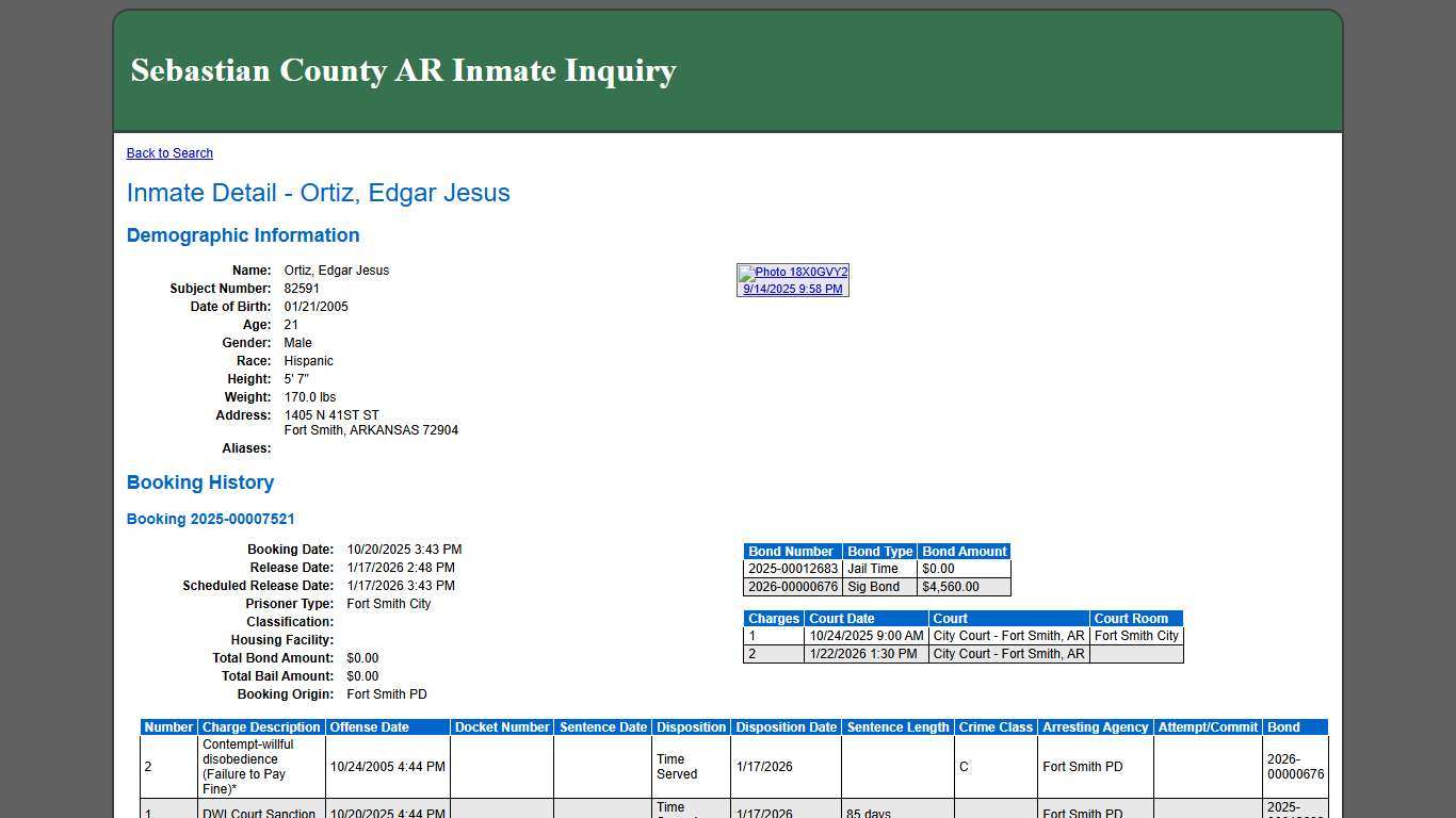 Inmate Detail - Ortiz, Edgar Jesus