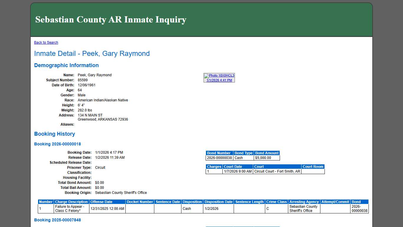 Inmate Detail - Peek, Gary Raymond