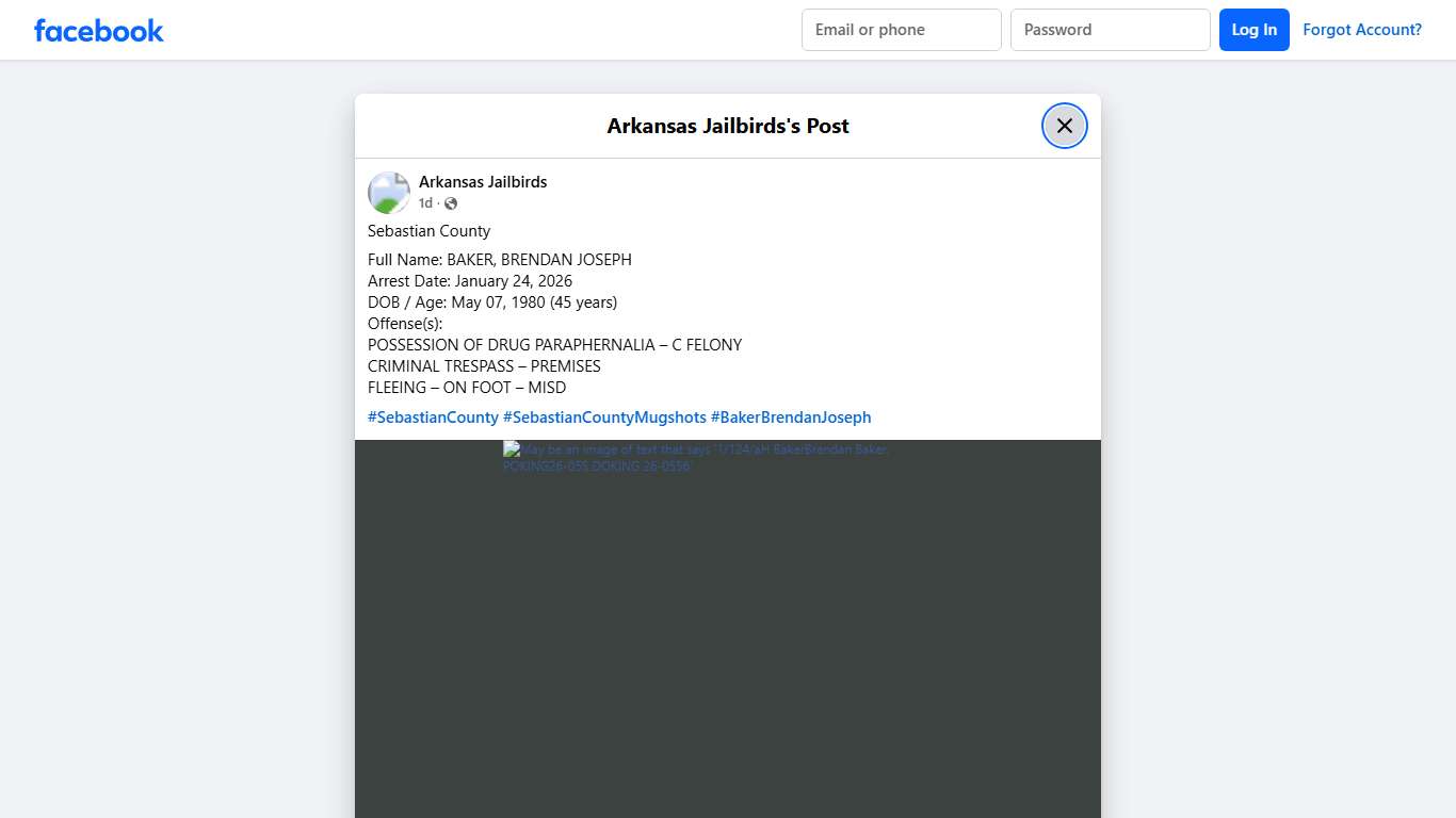 Sebastian County Full Name: BAKER,... - Arkansas Jailbirds Facebook