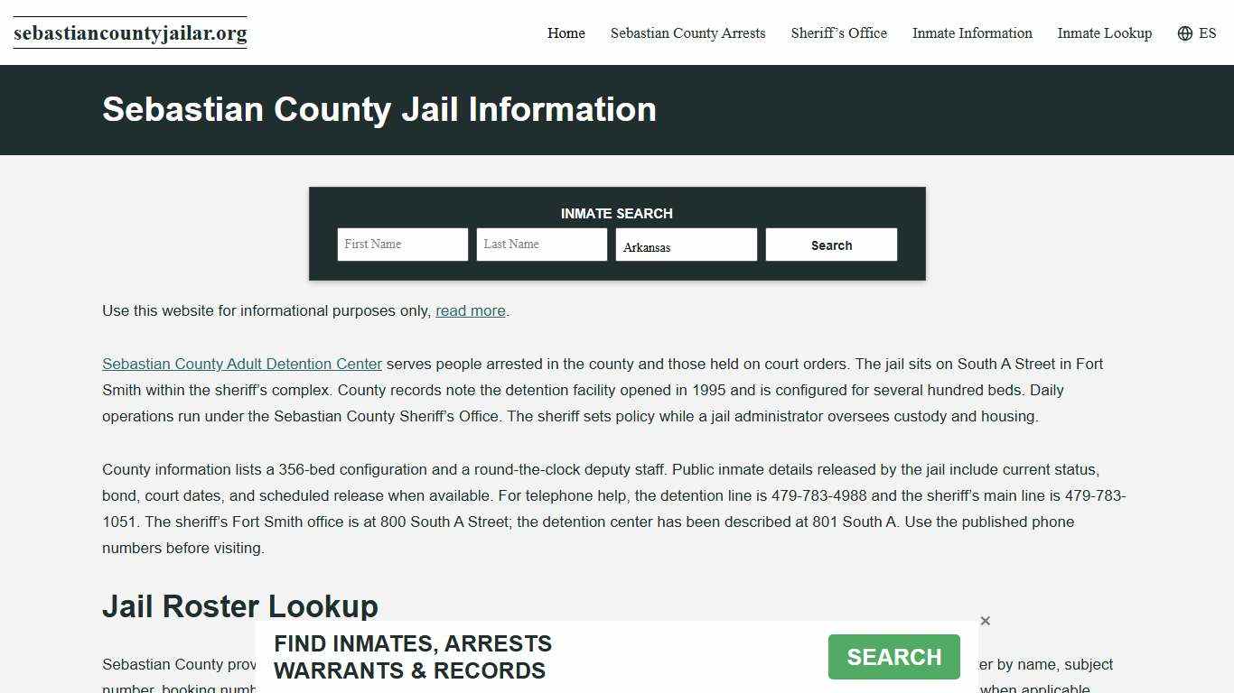 Sebastian County, AR Jail Roster, Inmate Info